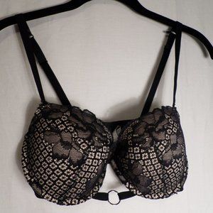 Parisian Intimates 32DD Black Lace & Beige Adjustable Strap Bra